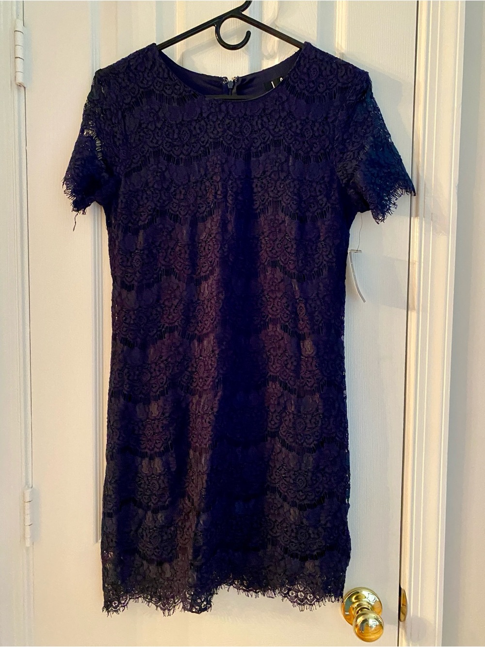 Lulus Women’s Elegant Navy Lace Short-Sleeve Dress
